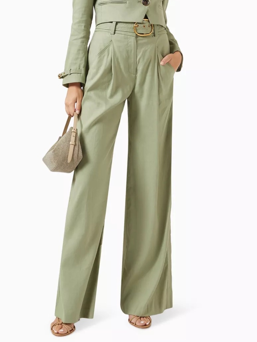 Veronica Beard Rimini Belted Linen Wide Leg Pants